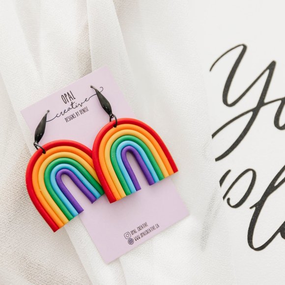 Rainbow Polymer Clay Earrings - Picture 4 of 4